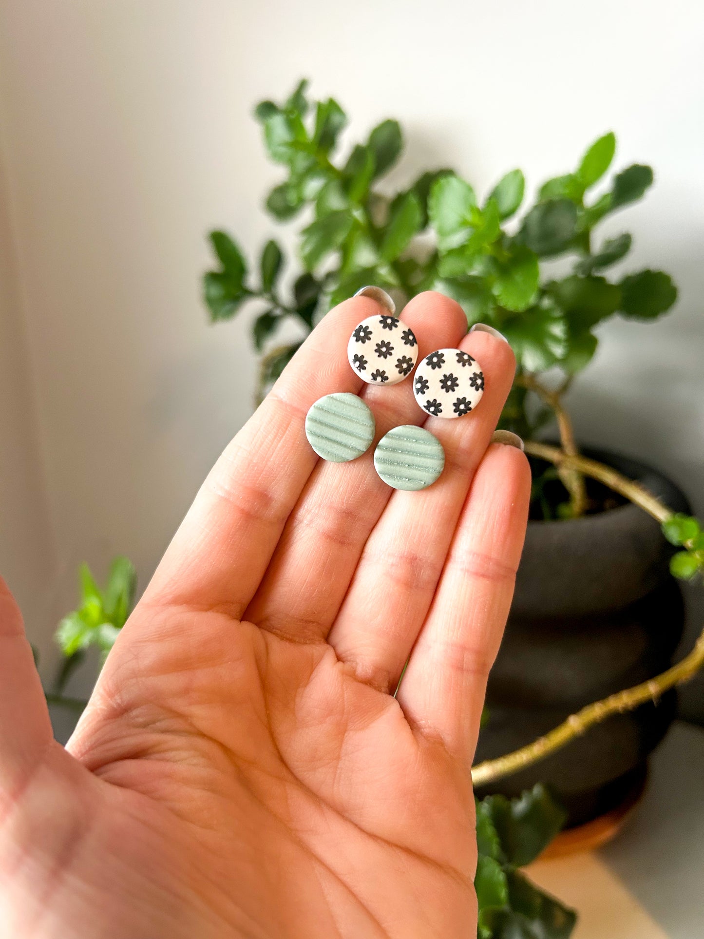 Black Daisy and Green Stud Pair