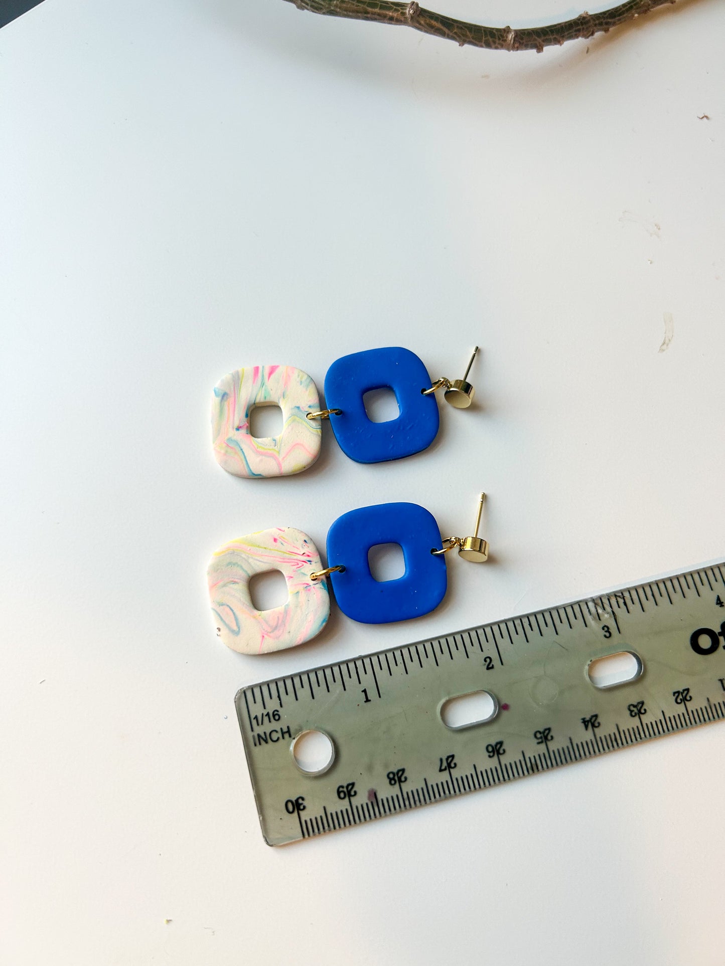 Blue and Swirl Double Donut Dangles
