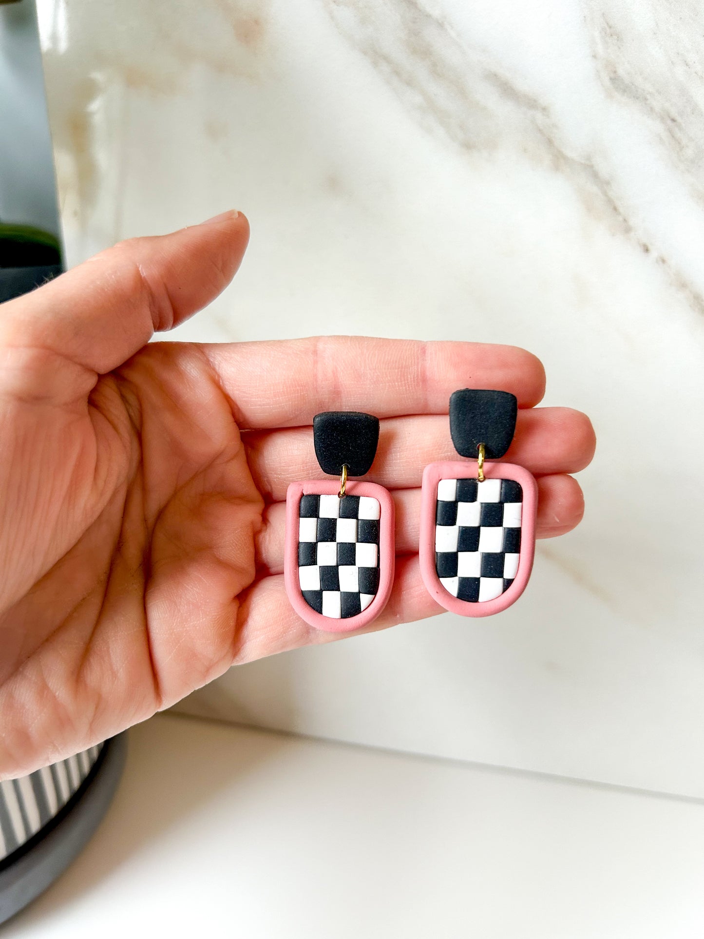 Pink Rimmed Checker Dangles