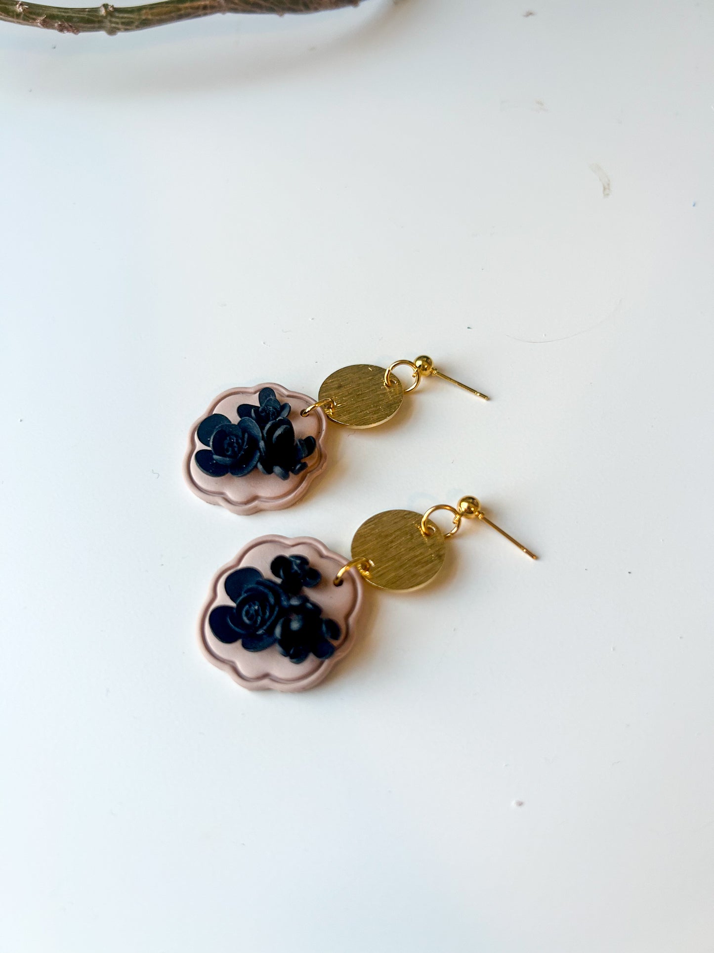 Black Floral Frame Dangles