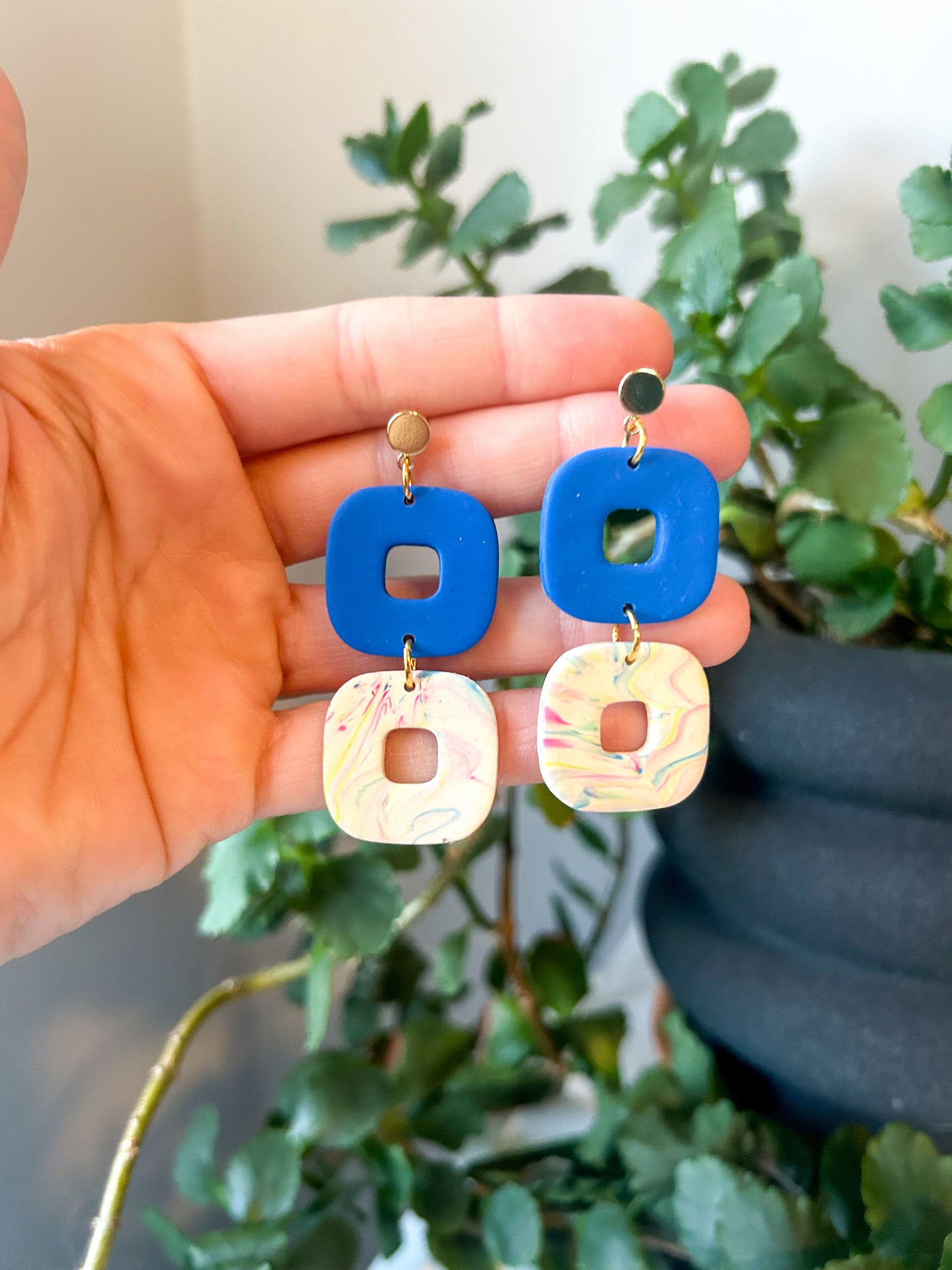 Blue and Swirl Double Donut Dangles
