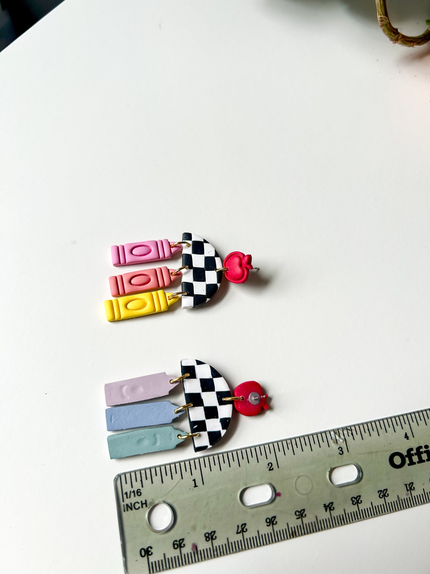 Checker Rainbow Crayon Dangles
