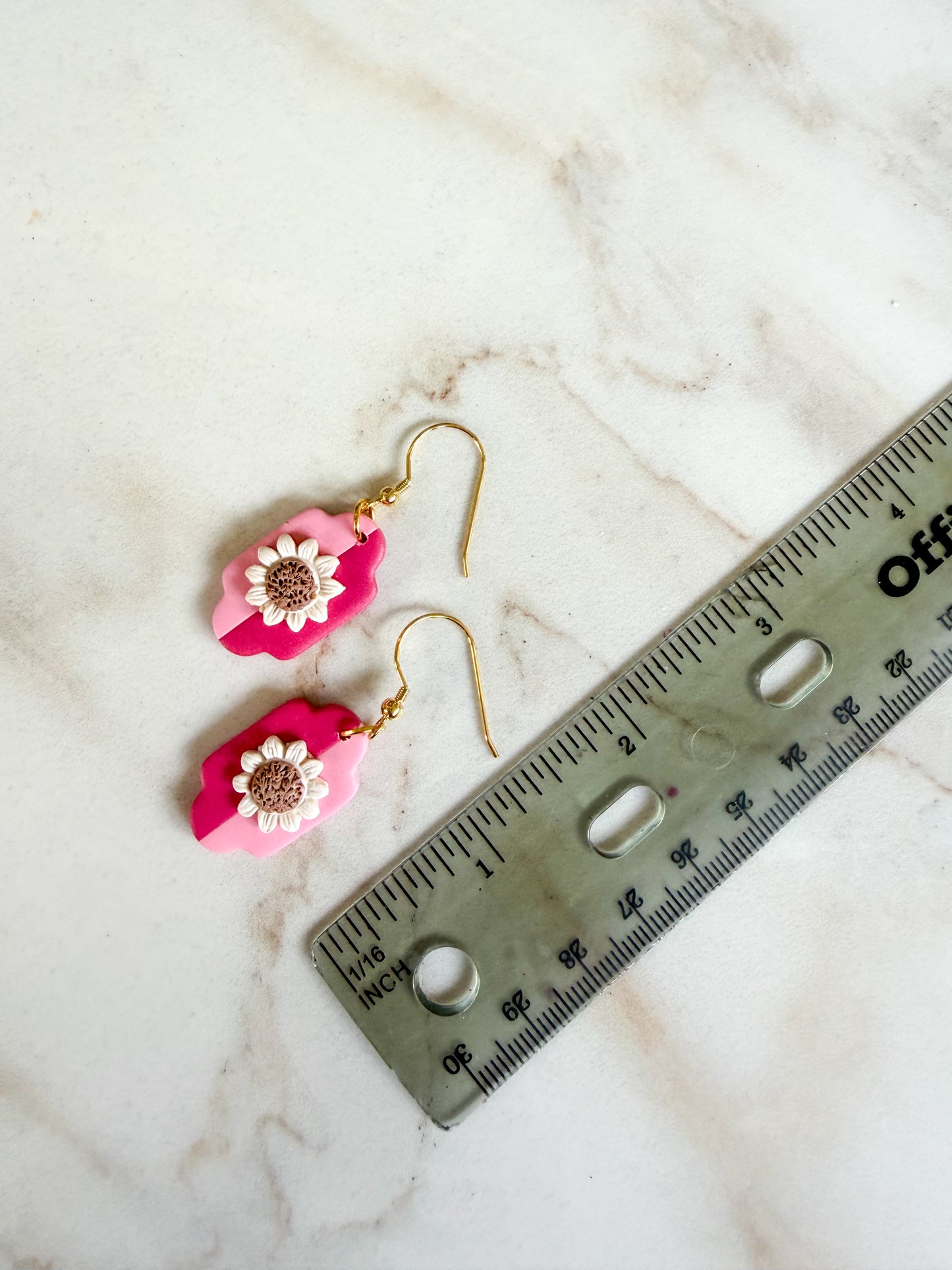 Pink stripe daisy dangles