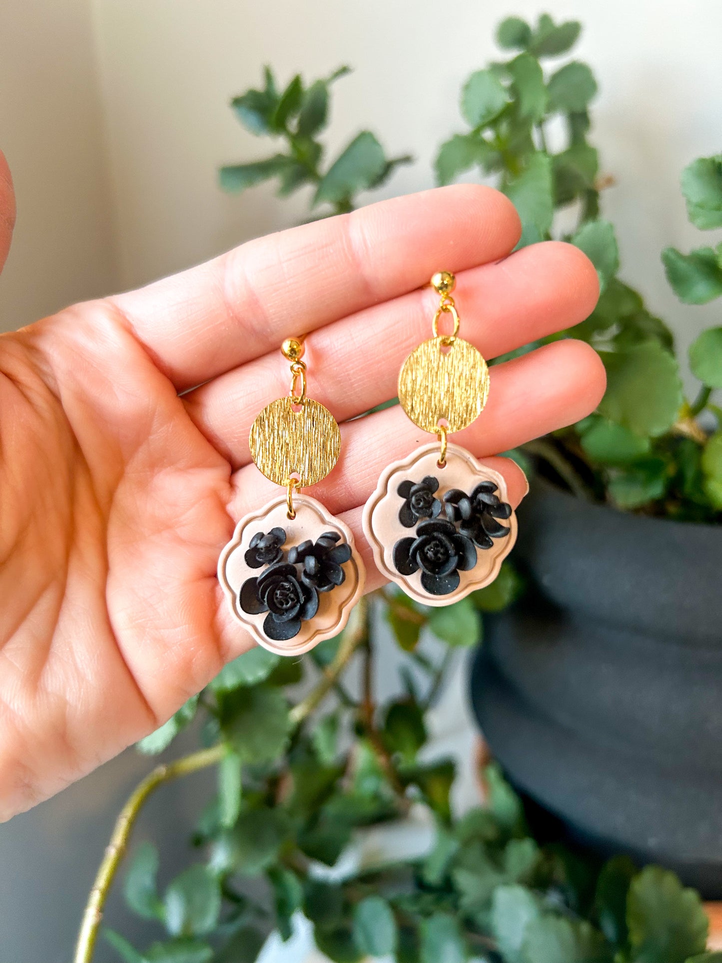 Black Floral Frame Dangles