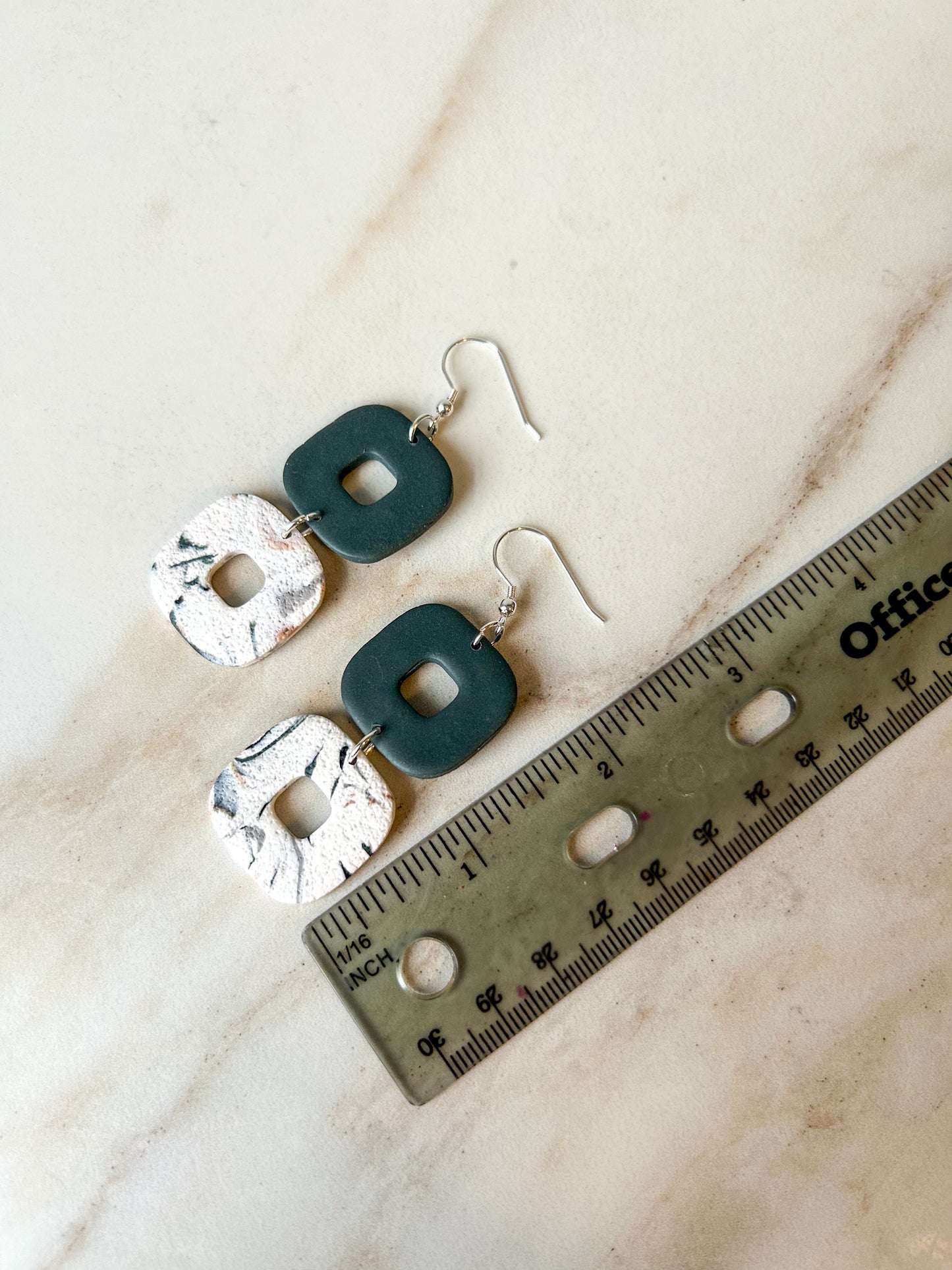 Green and Marble Donut Square Dangles