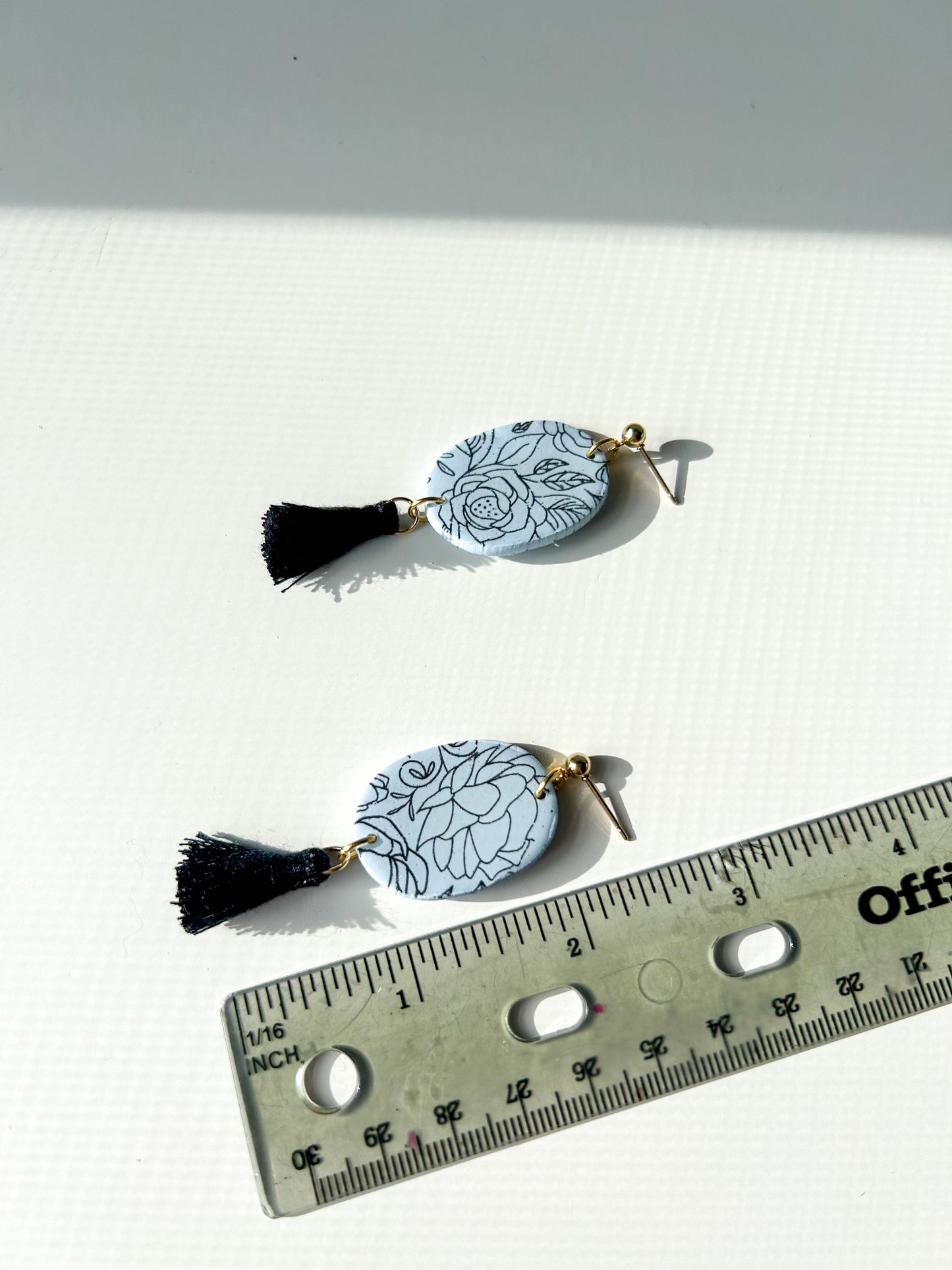 Blue Floral Oval Tassel Dangles