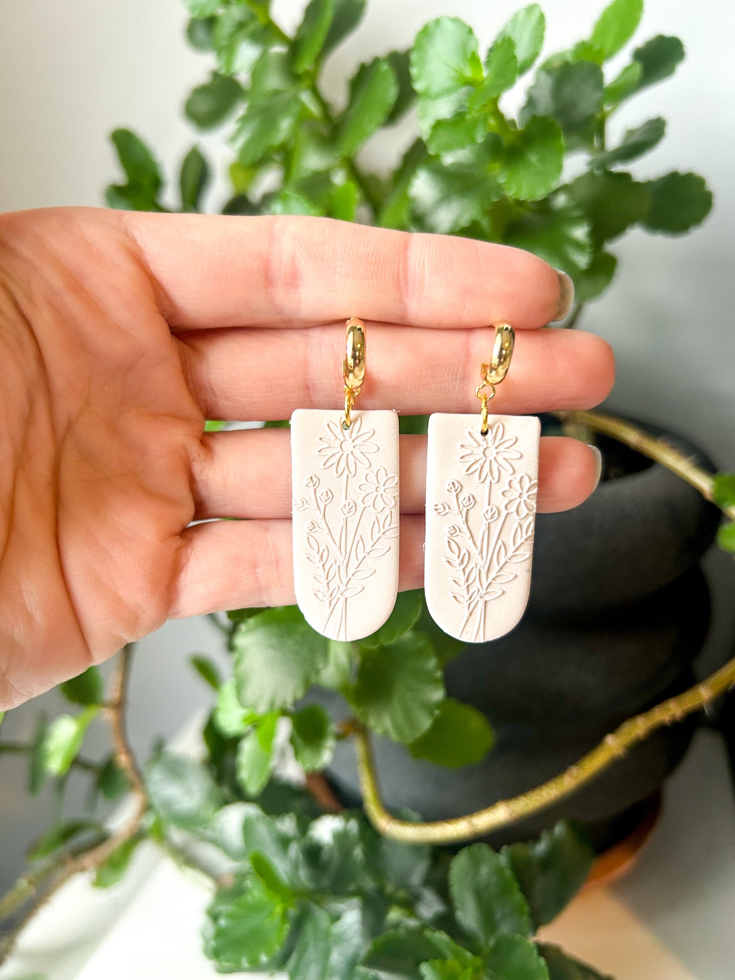 Wildflower Texture Huggie Drop Dangles