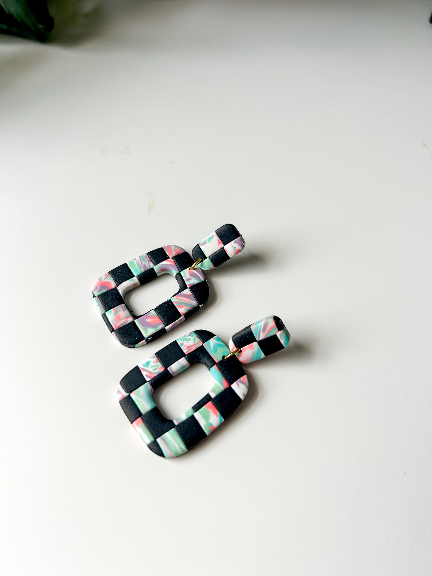 Tie Dye Checker Square Dangles