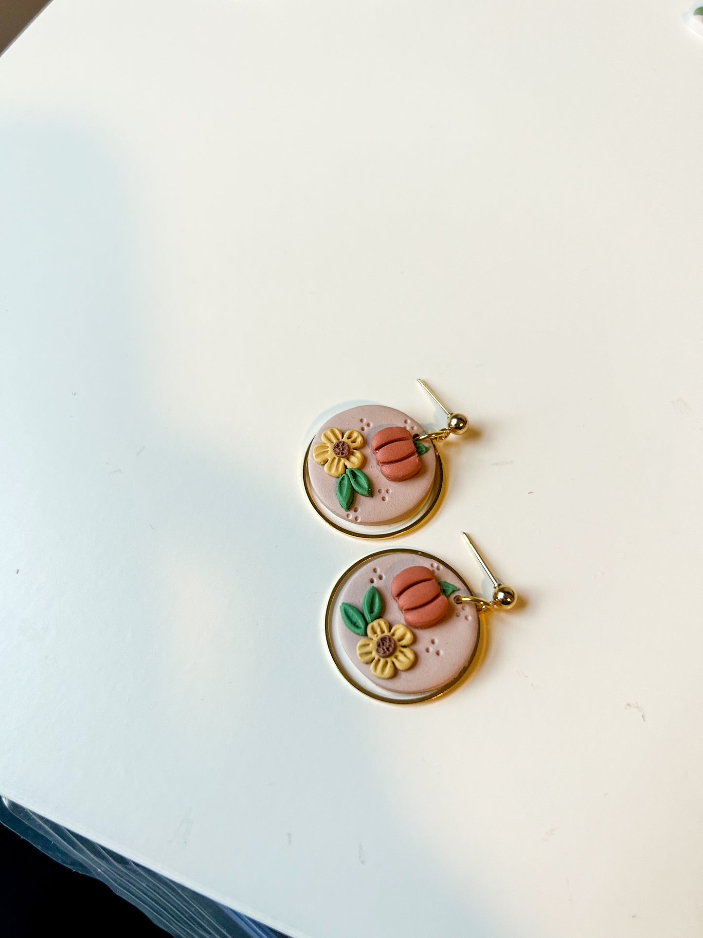 Pumpkin Sunflower One Inch Dangles- Nude clay