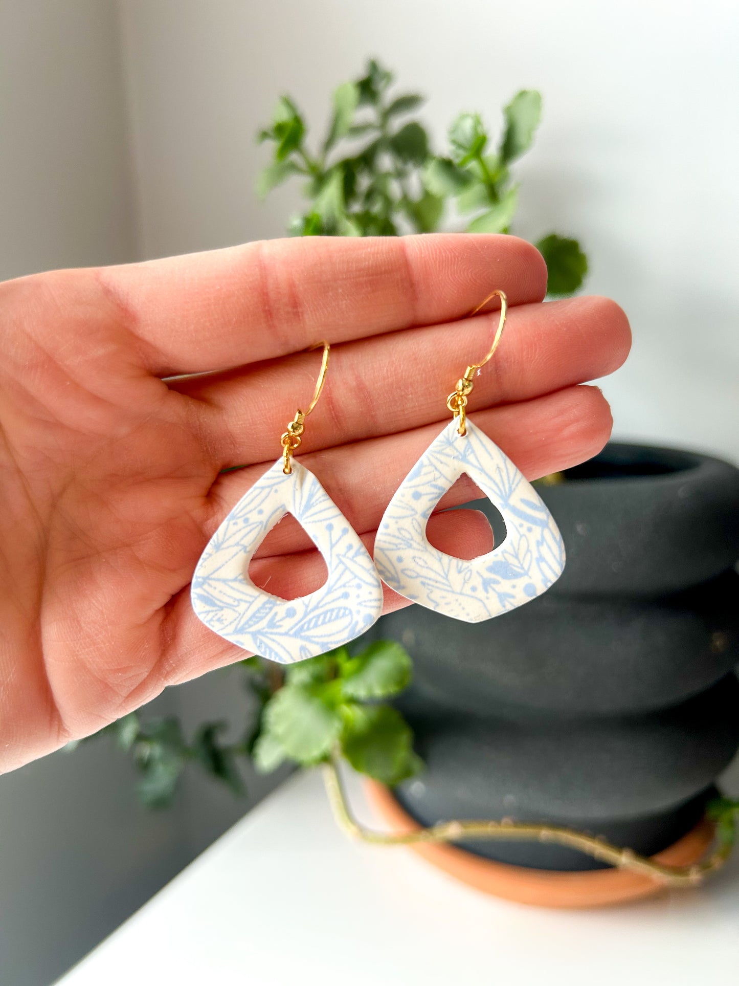 Blue Floral Donut Teardrop Dangles