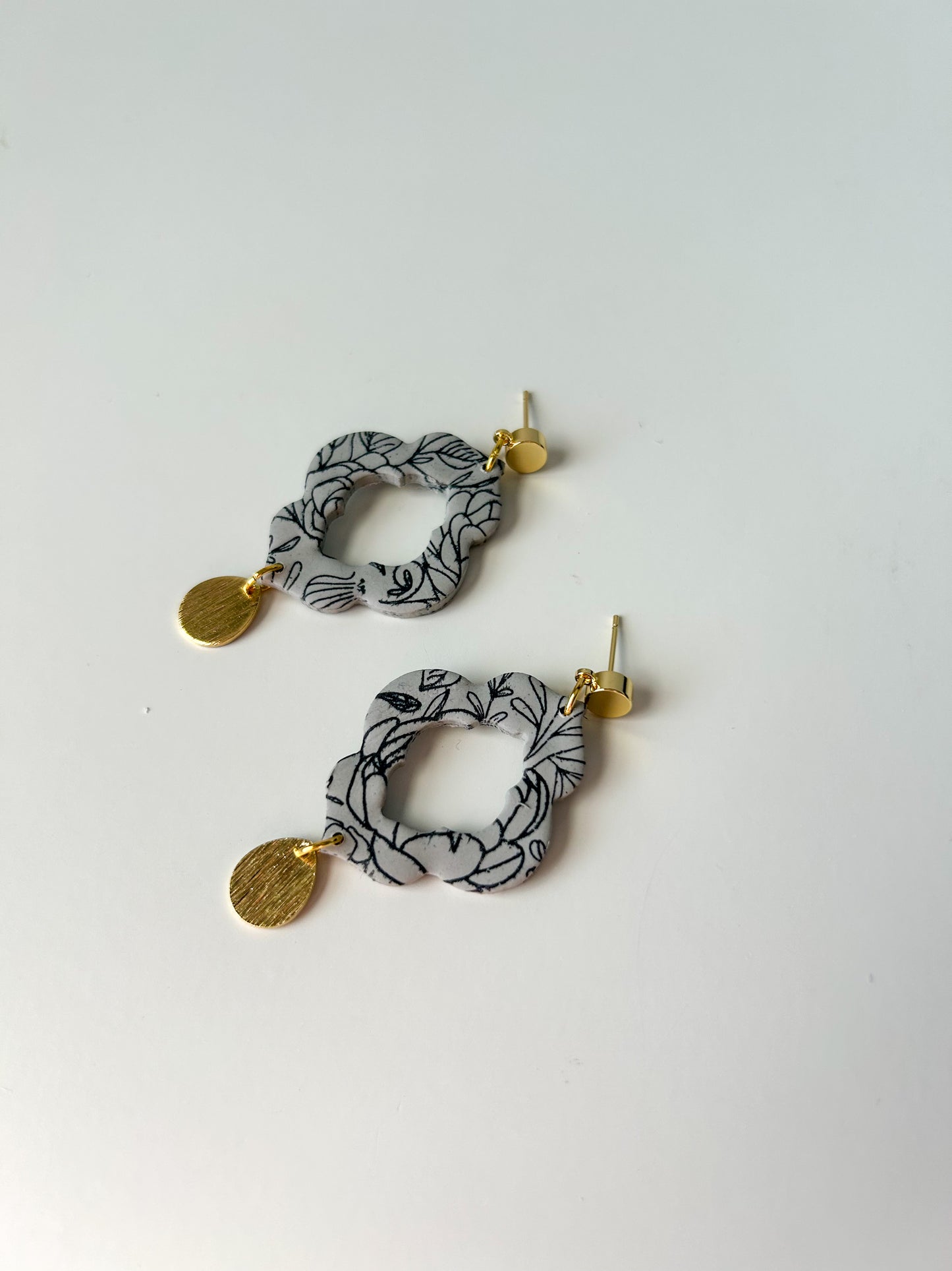 Gray and Black Floral Diamond Donut Dangles