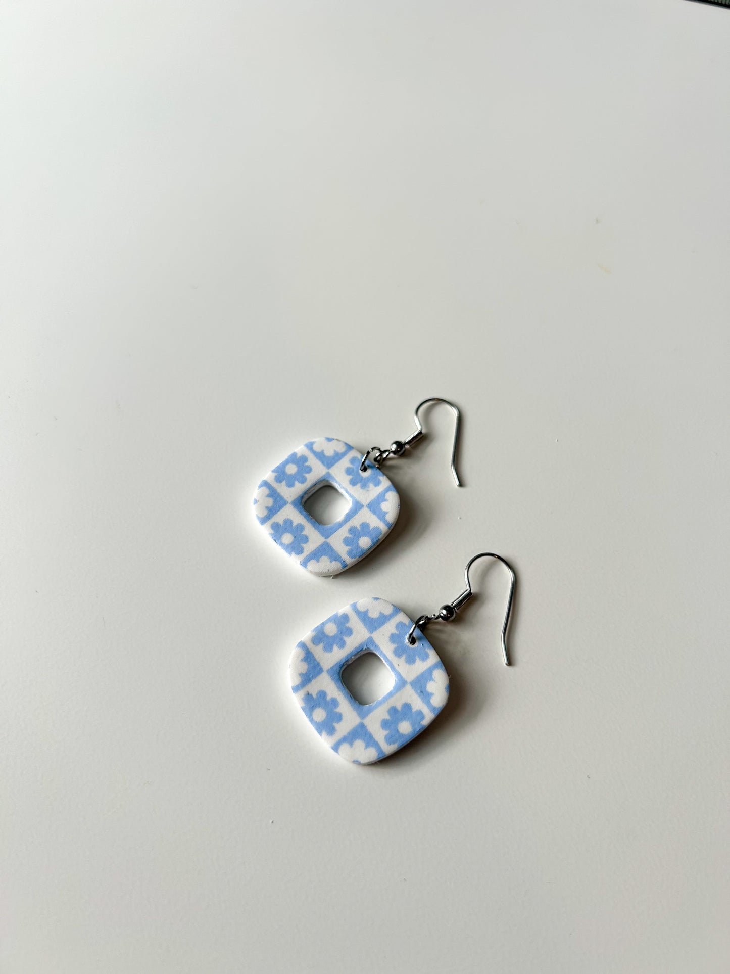 Blue Retro Flower Squares