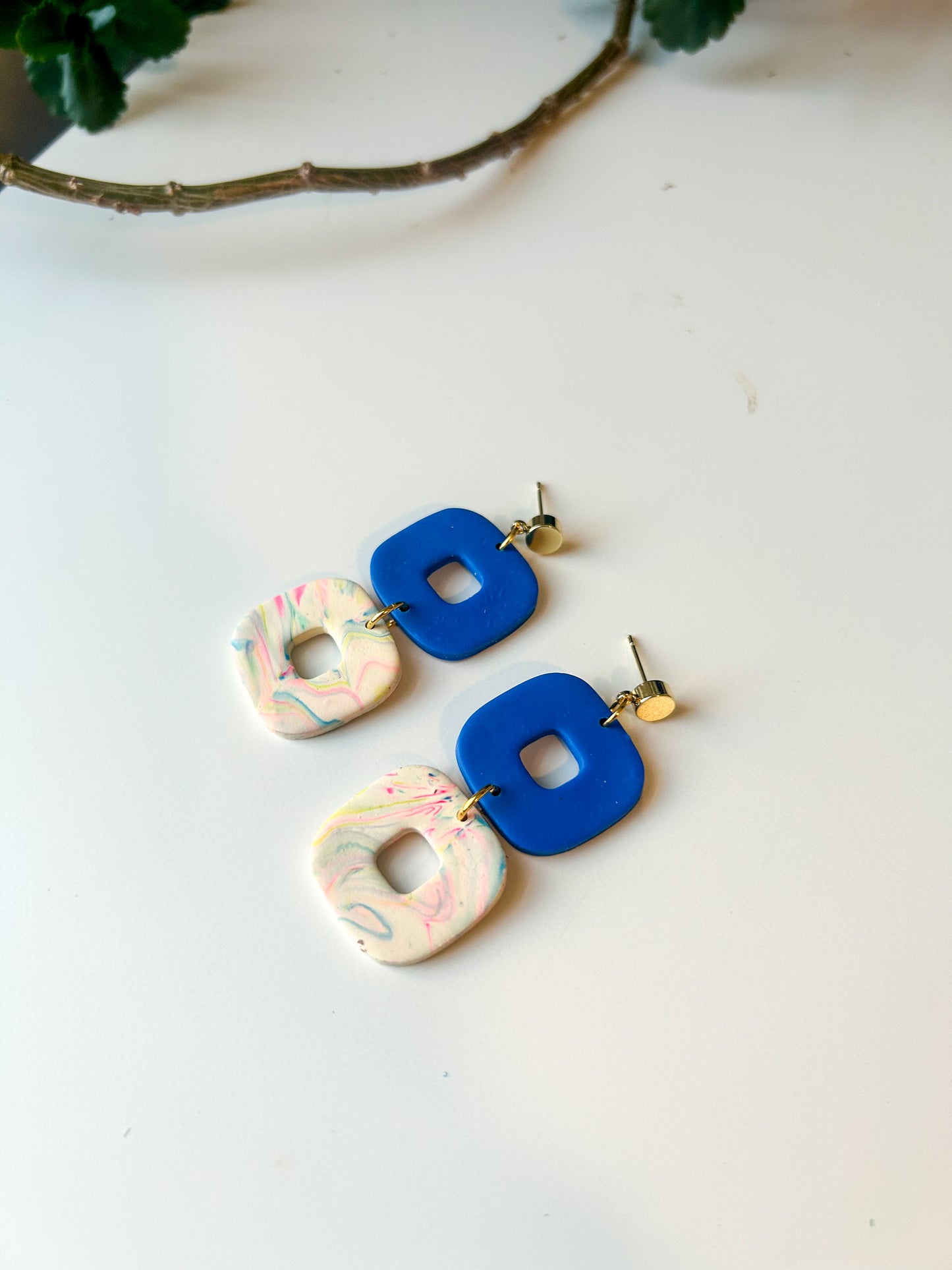 Blue and Swirl Double Donut Dangles