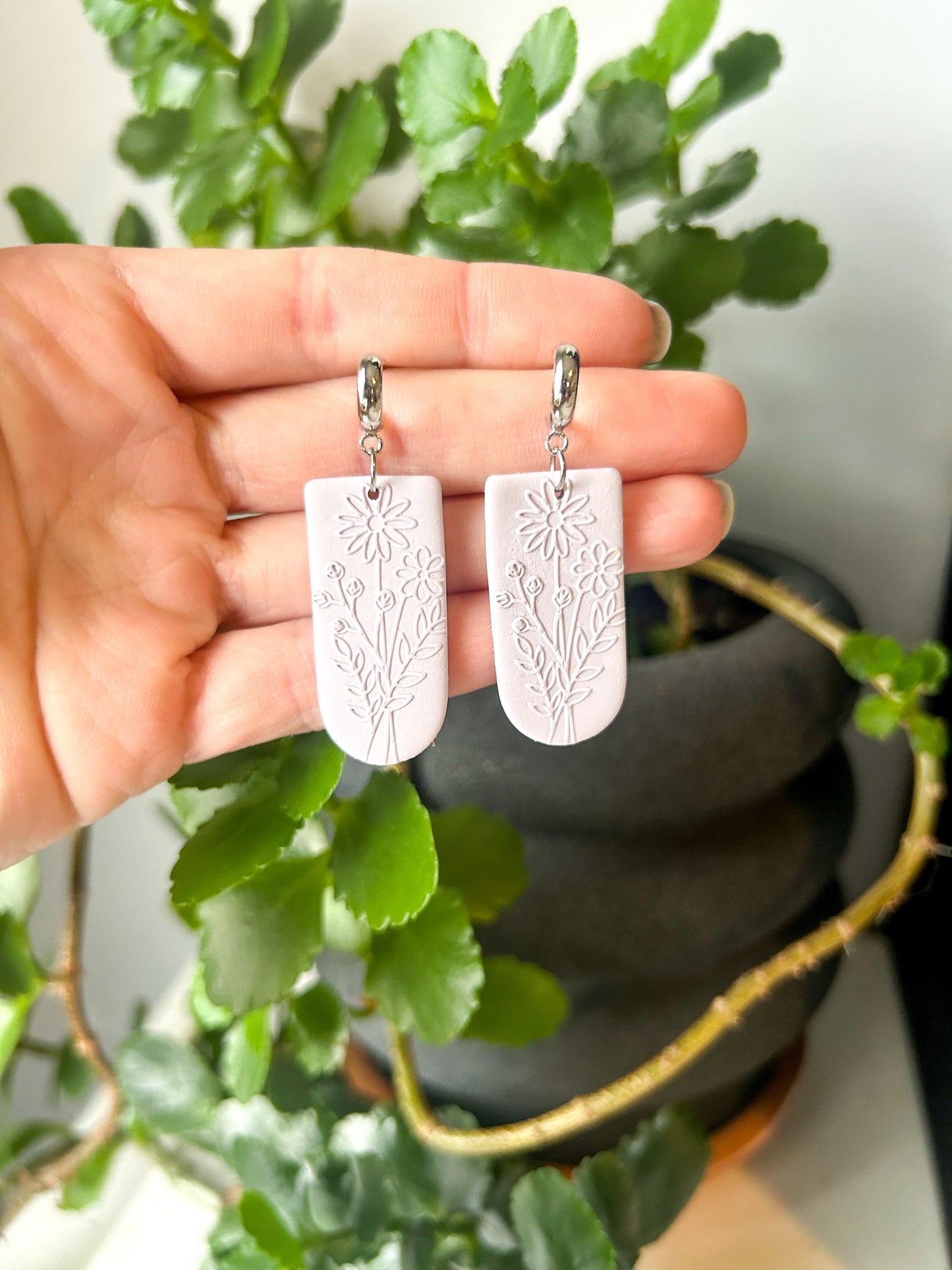 Wildflower Texture Huggie Drop Dangles