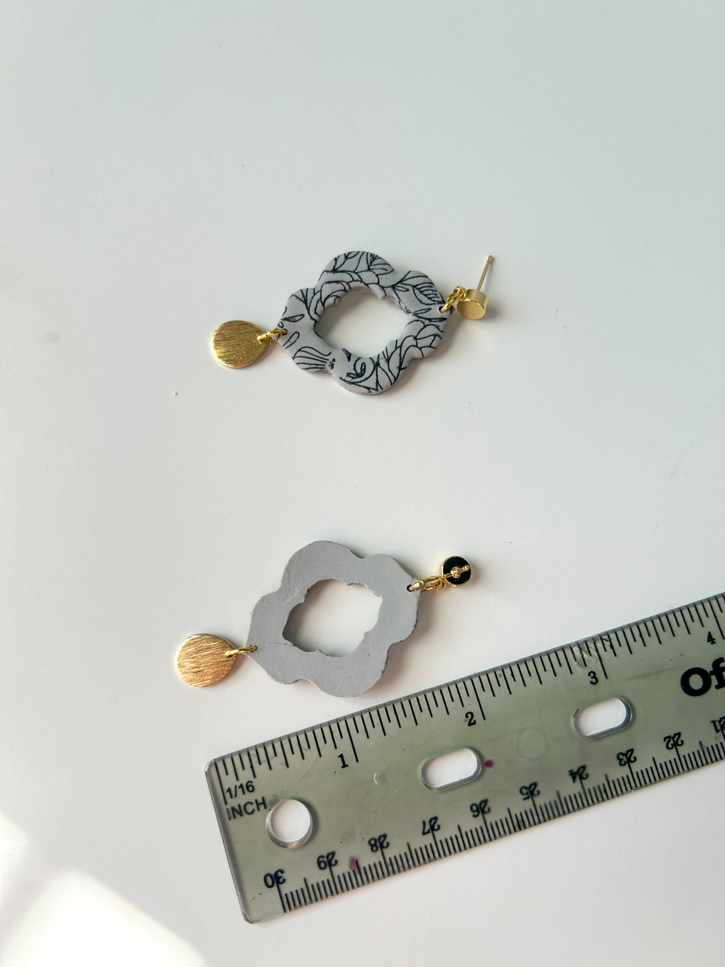 Gray and Black Floral Diamond Donut Dangles