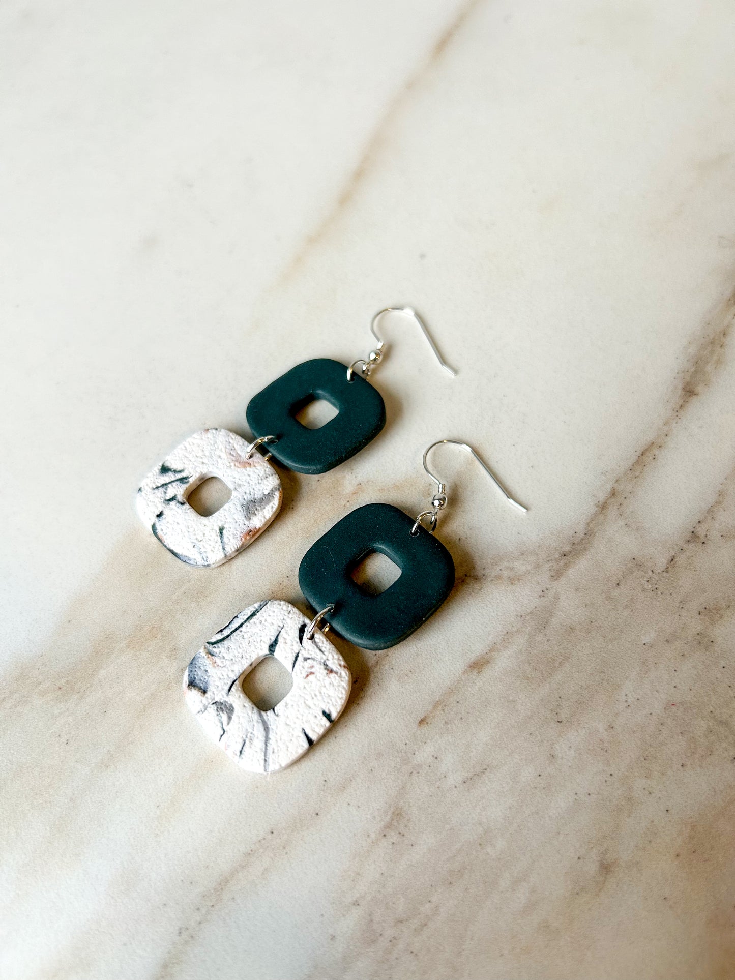 Green and Marble Donut Square Dangles