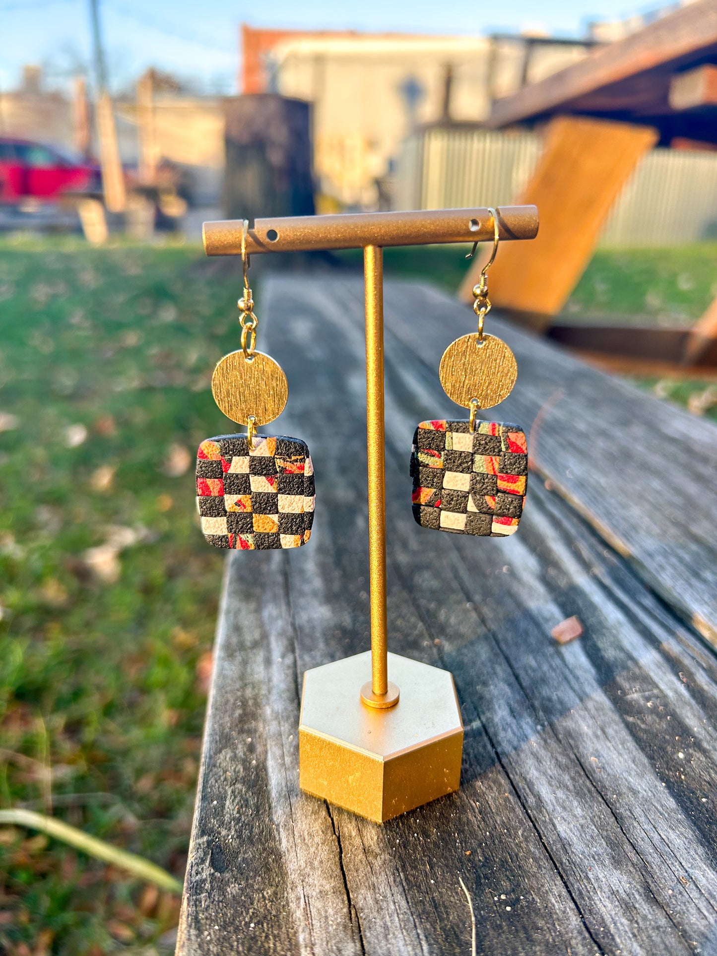 Checker and Swirl Square Dangles
