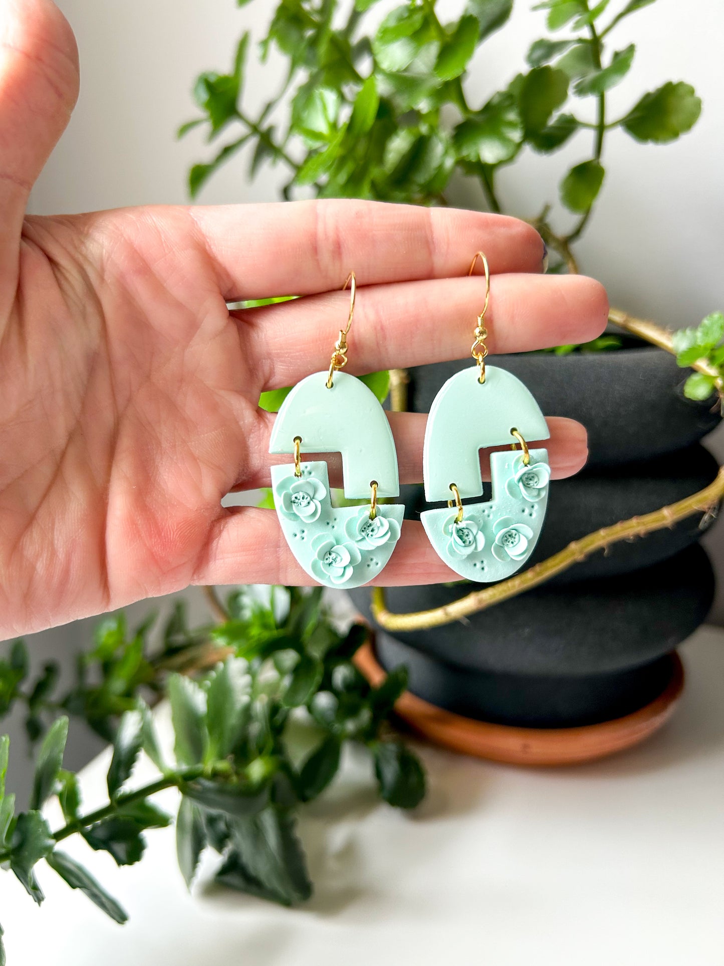 Mint 3D Flower Puzzle Dangles