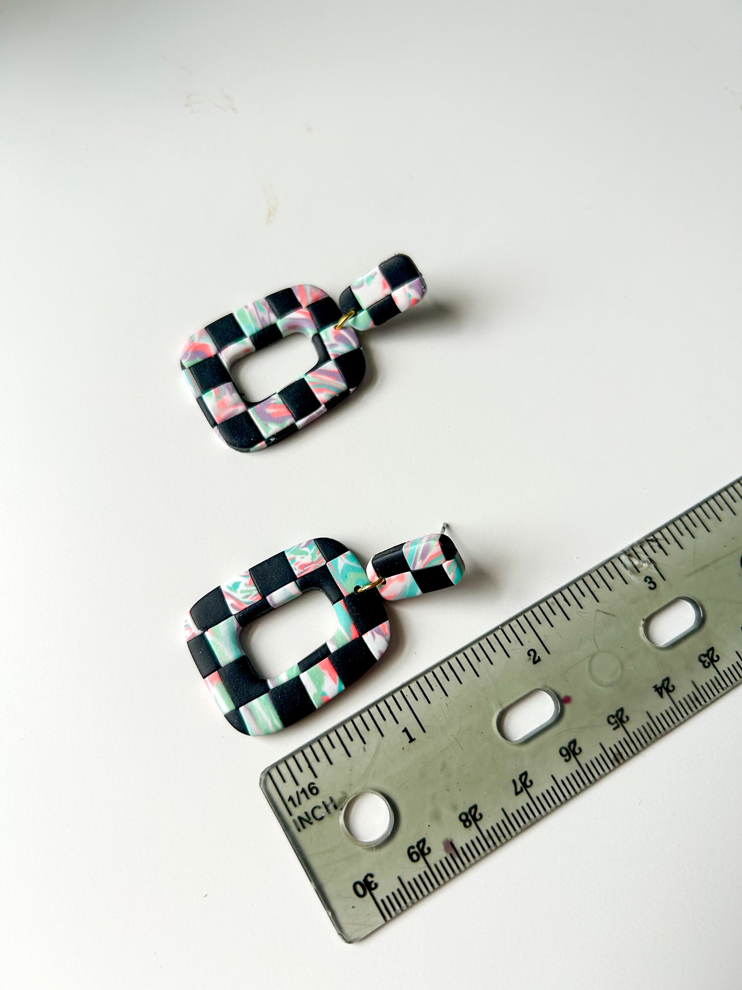 Tie Dye Checker Square Dangles