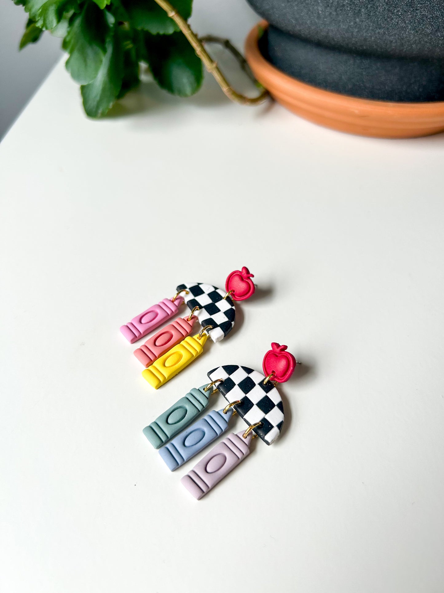 Checker Rainbow Crayon Dangles