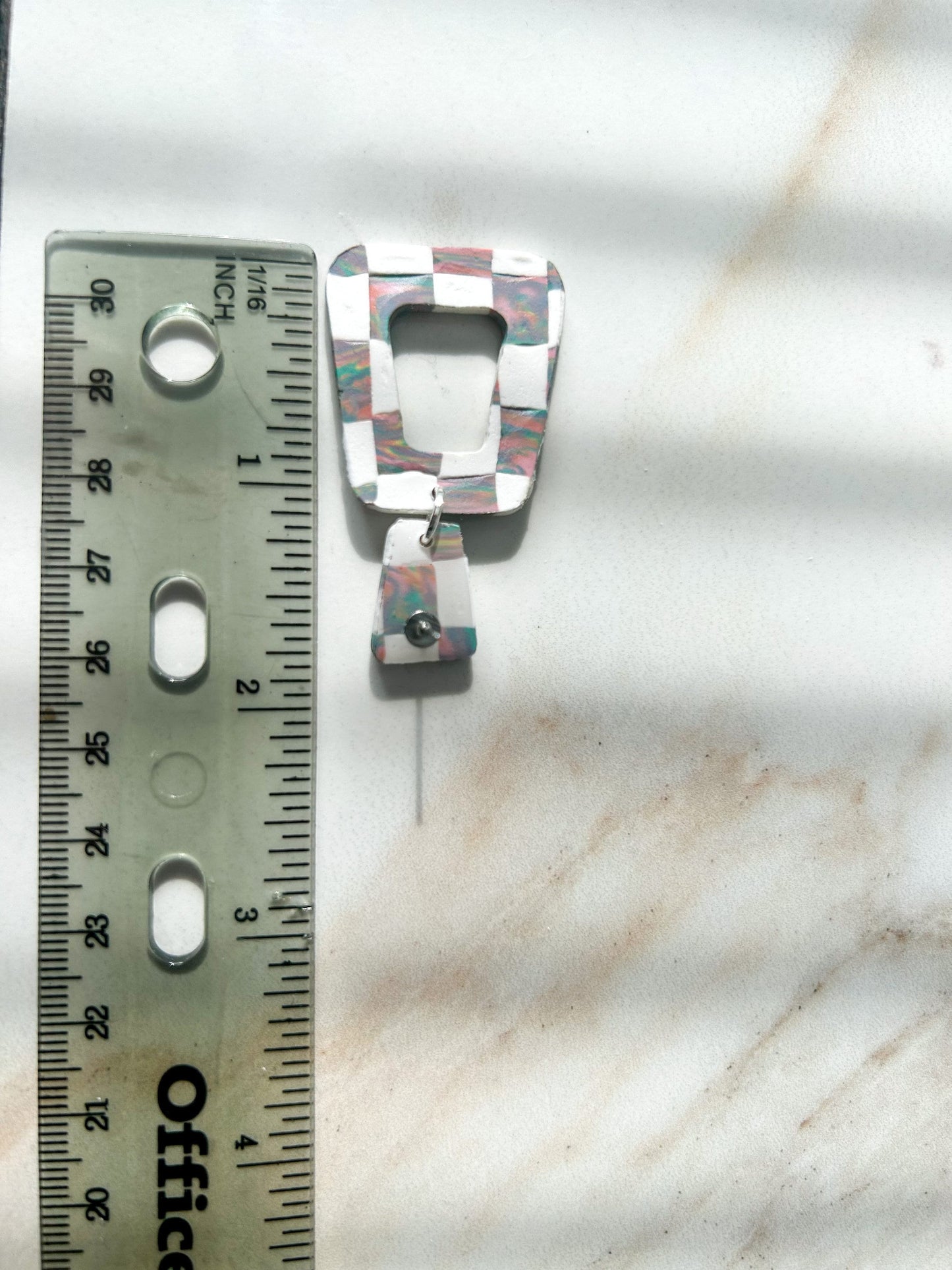 Rainbow Checker Rounded Square Dangles