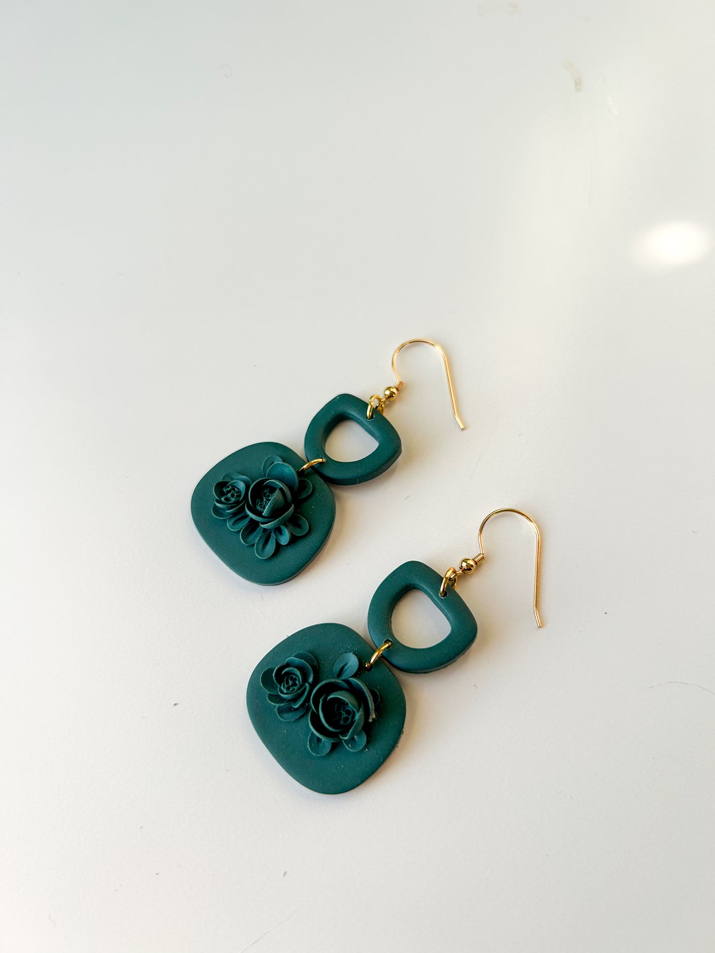 Deep Green Rose Dangles