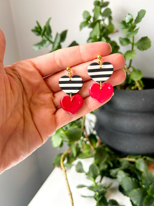 Red and Striped Heart Double Dangles