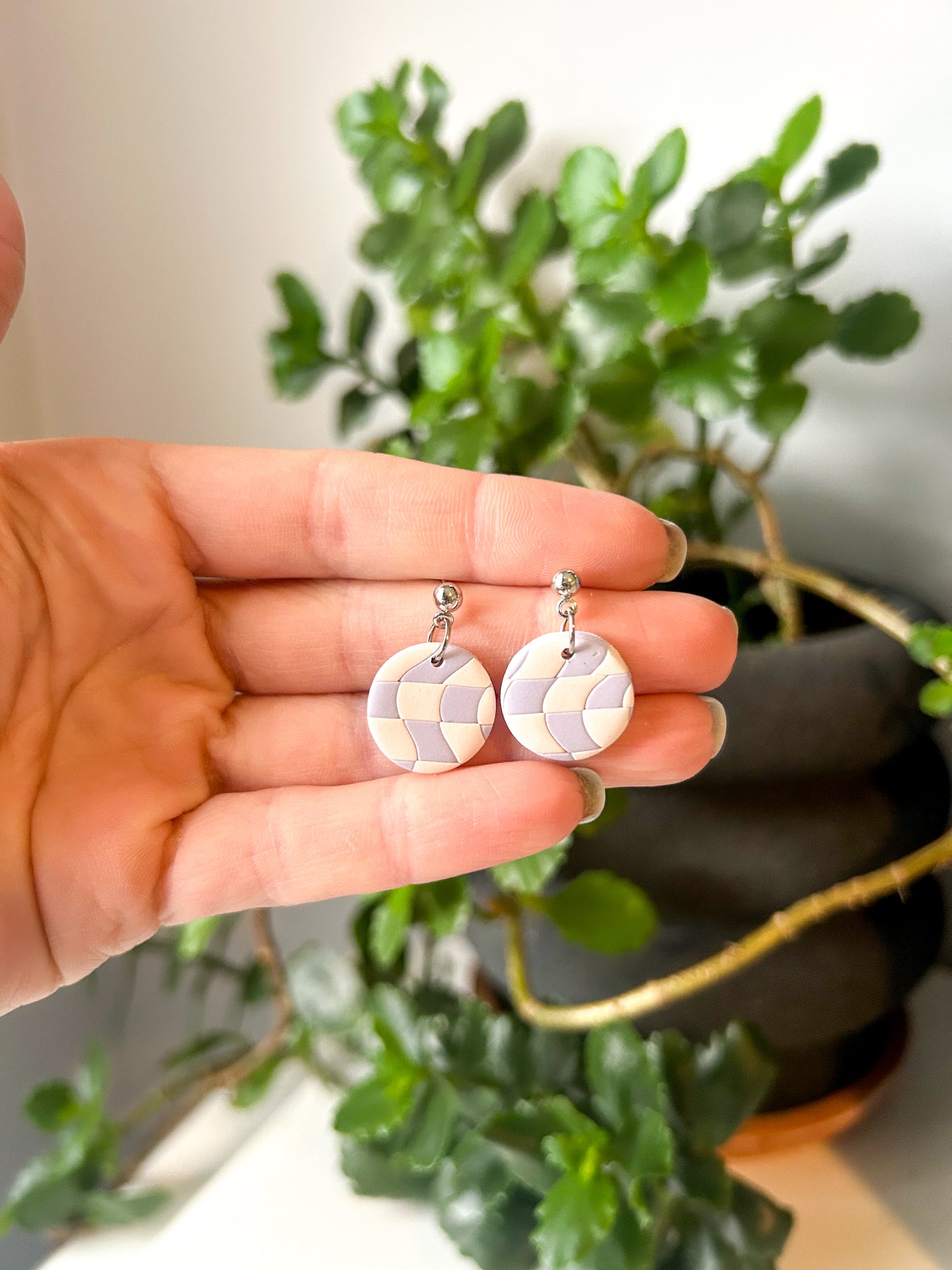 Wavy Checker Circle Dangles