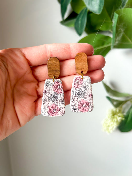 Scalloped Flower Print Drop Dangles