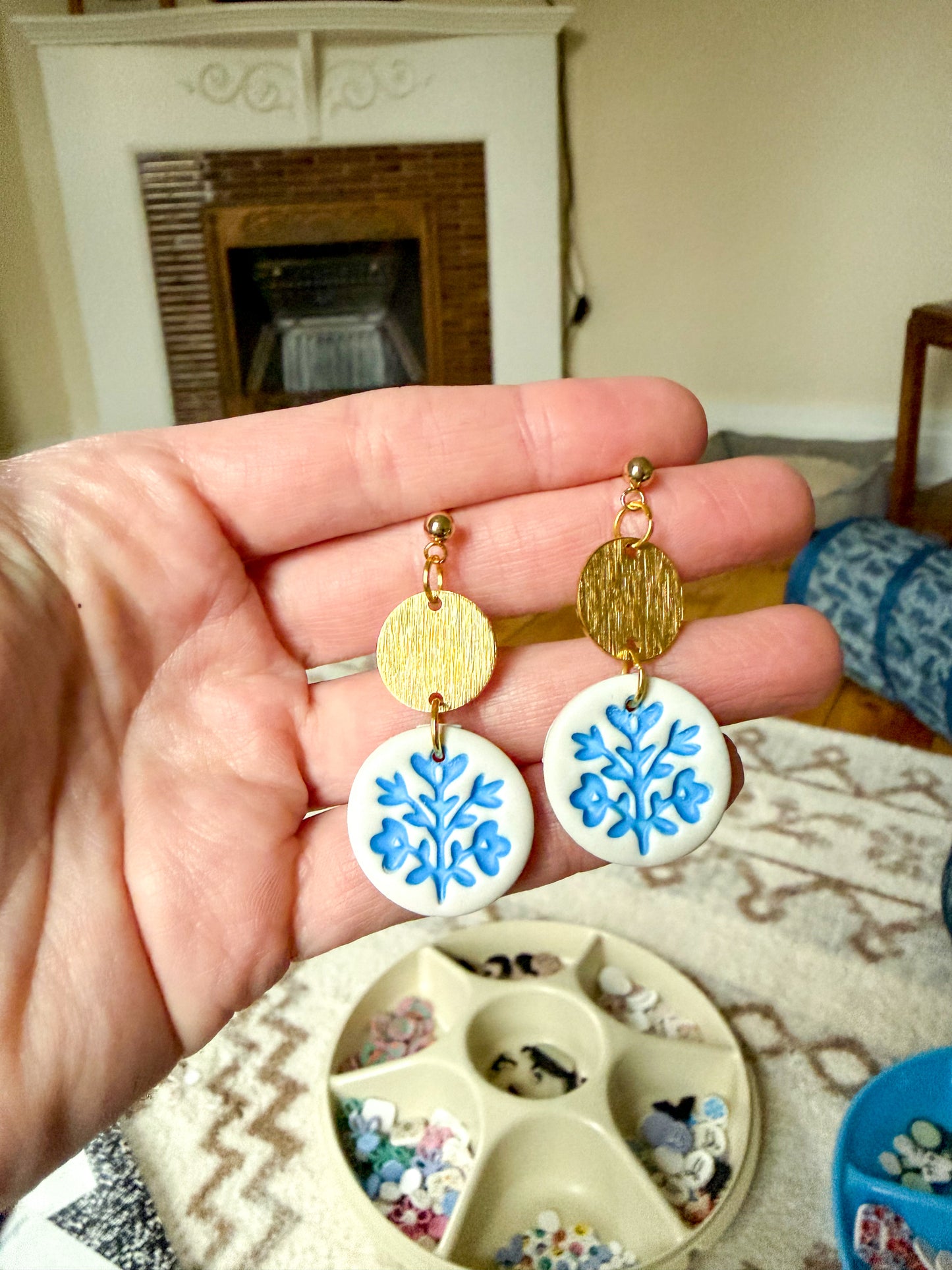 Blue Floral Stamp Dangles