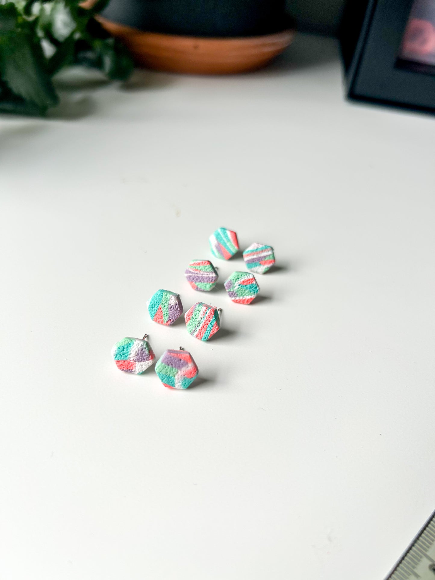 Tie Dye Swirl Hexagon Studs