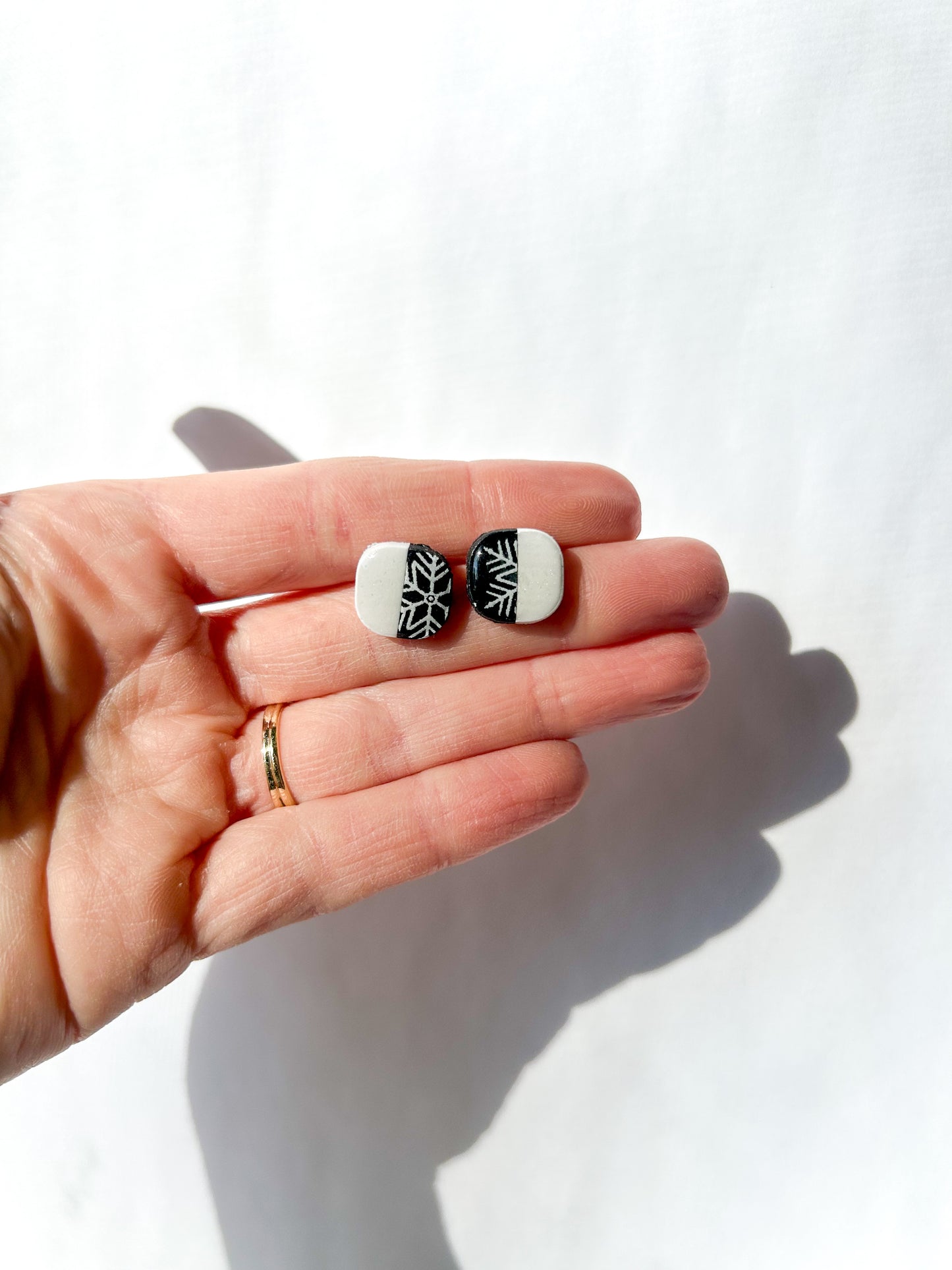 1/2 Black Snowflake Studs