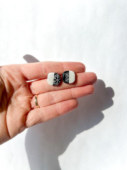 1/2 Black Snowflake Studs