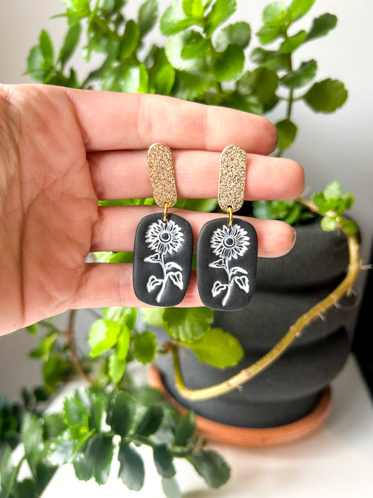 Black and White Sunflower Stamp Dangles