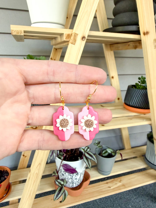 Pink stripe daisy dangles