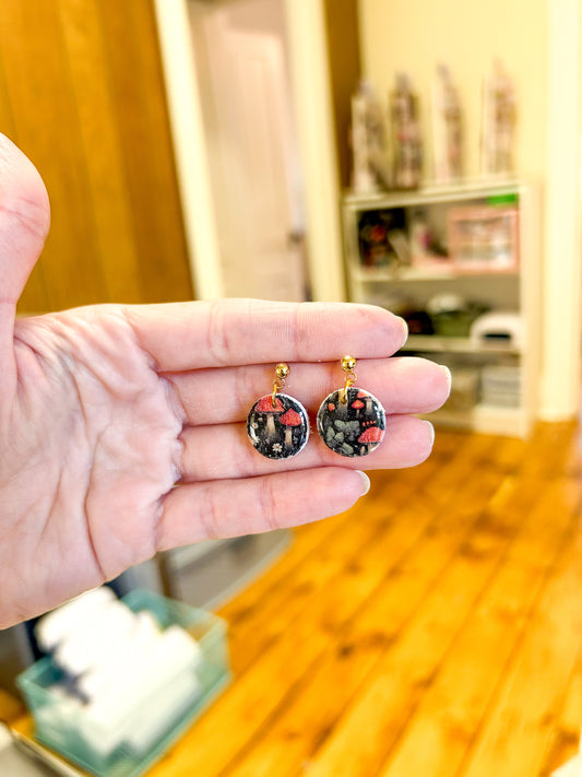 Dark Mushroom Mini Circle Dangles