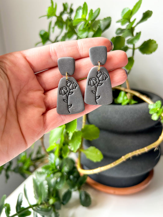 Gray Flower Stamp Drop Dangles