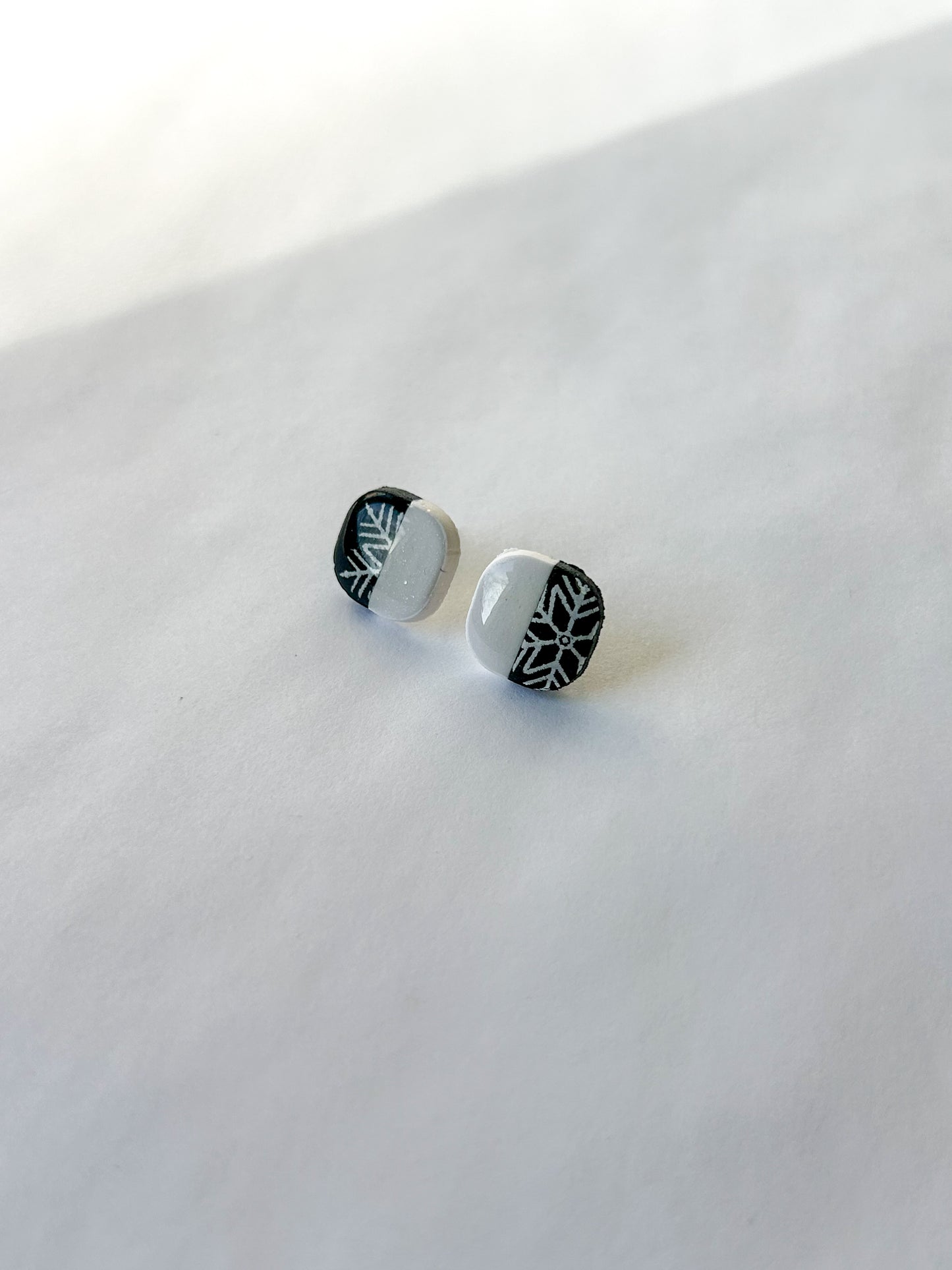 1/2 Black Snowflake Studs