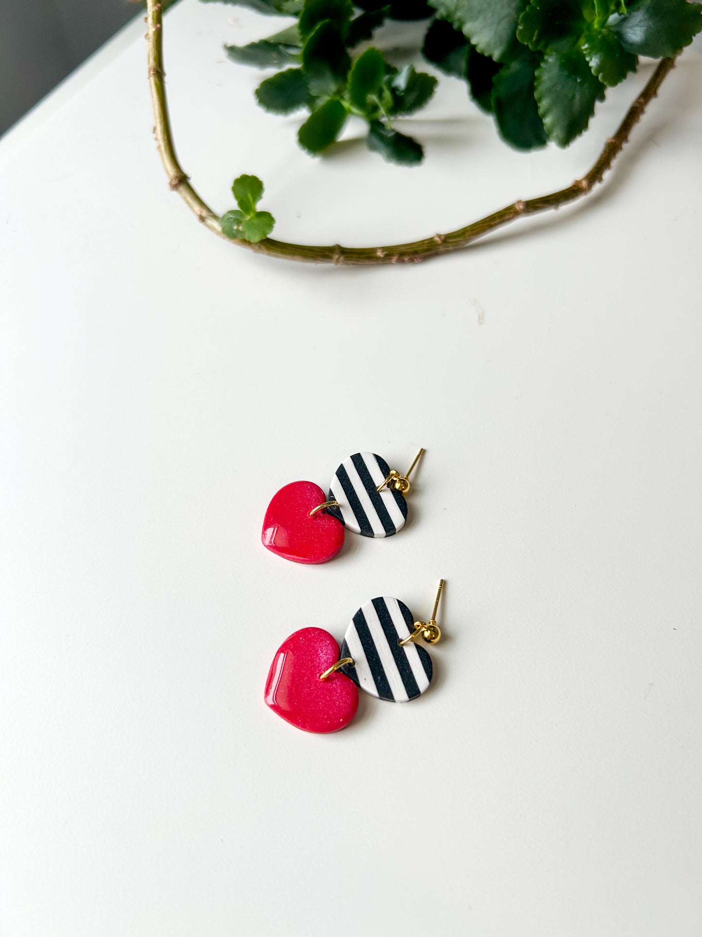 Red and Striped Heart Double Dangles