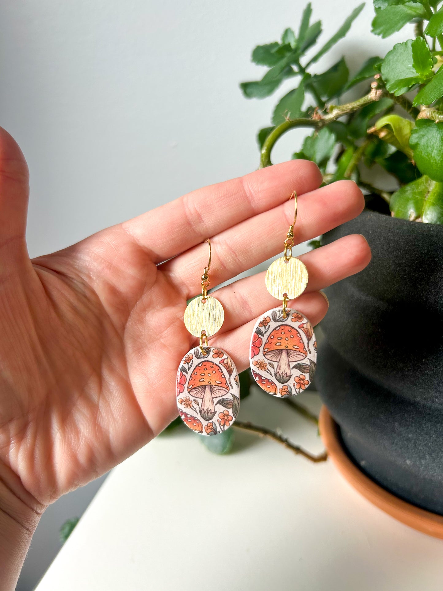 Mushroom Pattern Oval Dangles