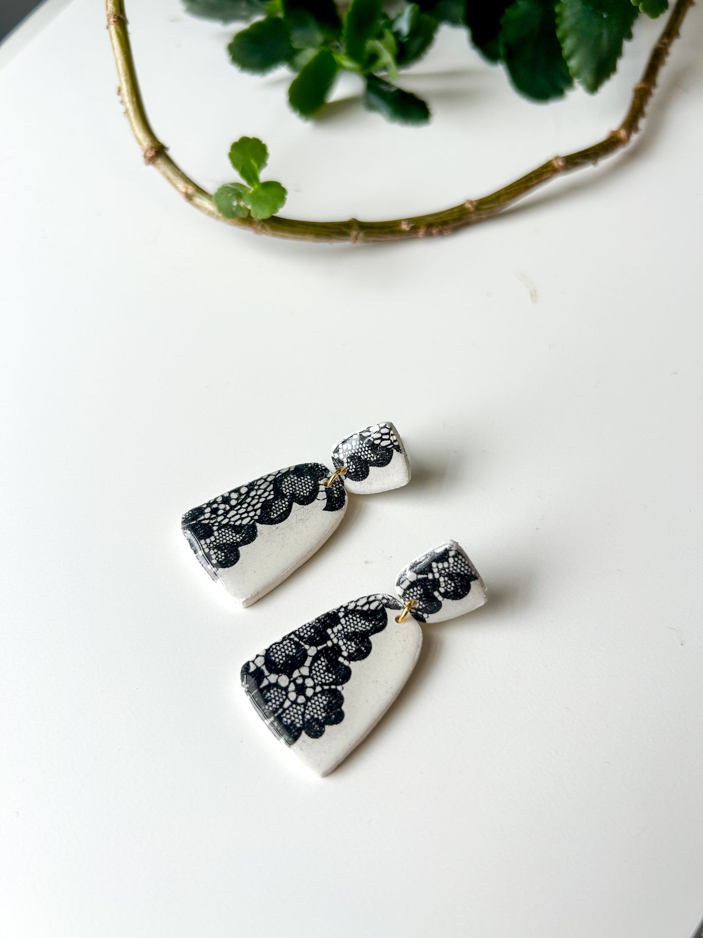 Black and White Lace Drop Dangles