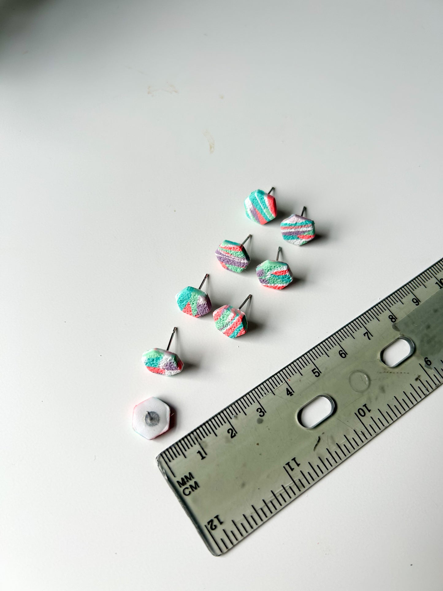 Tie Dye Swirl Hexagon Studs
