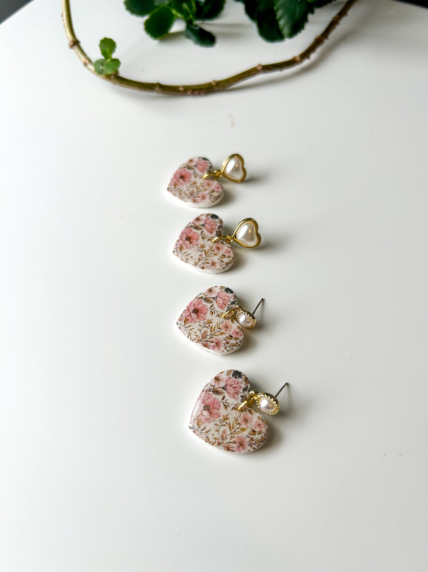 Floral Heart Pearl Top Dangles