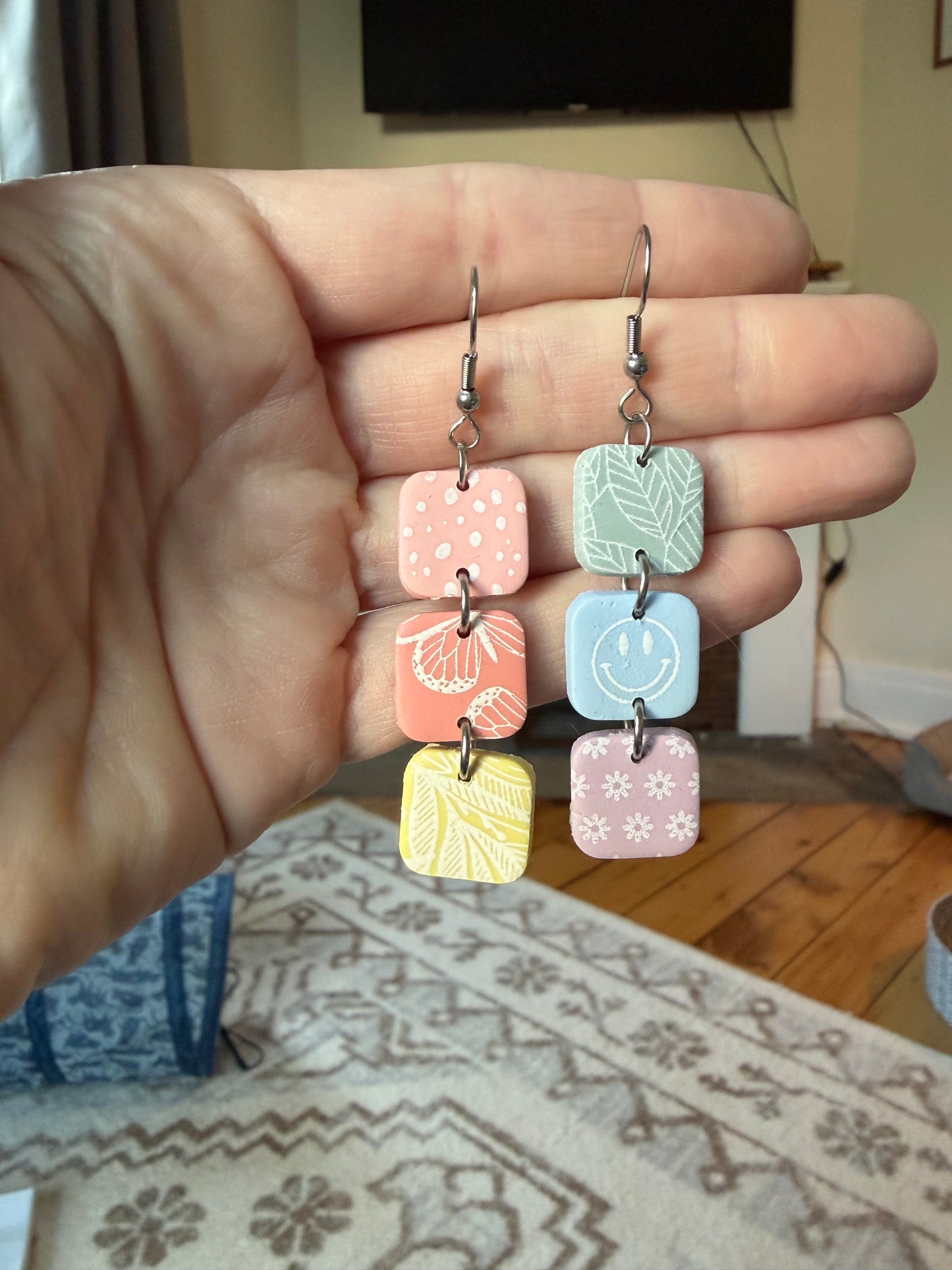 Patterned Rainbow Square Dangles
