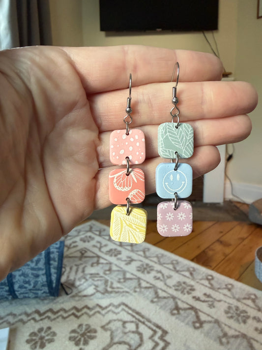 Patterned Rainbow Square Dangles