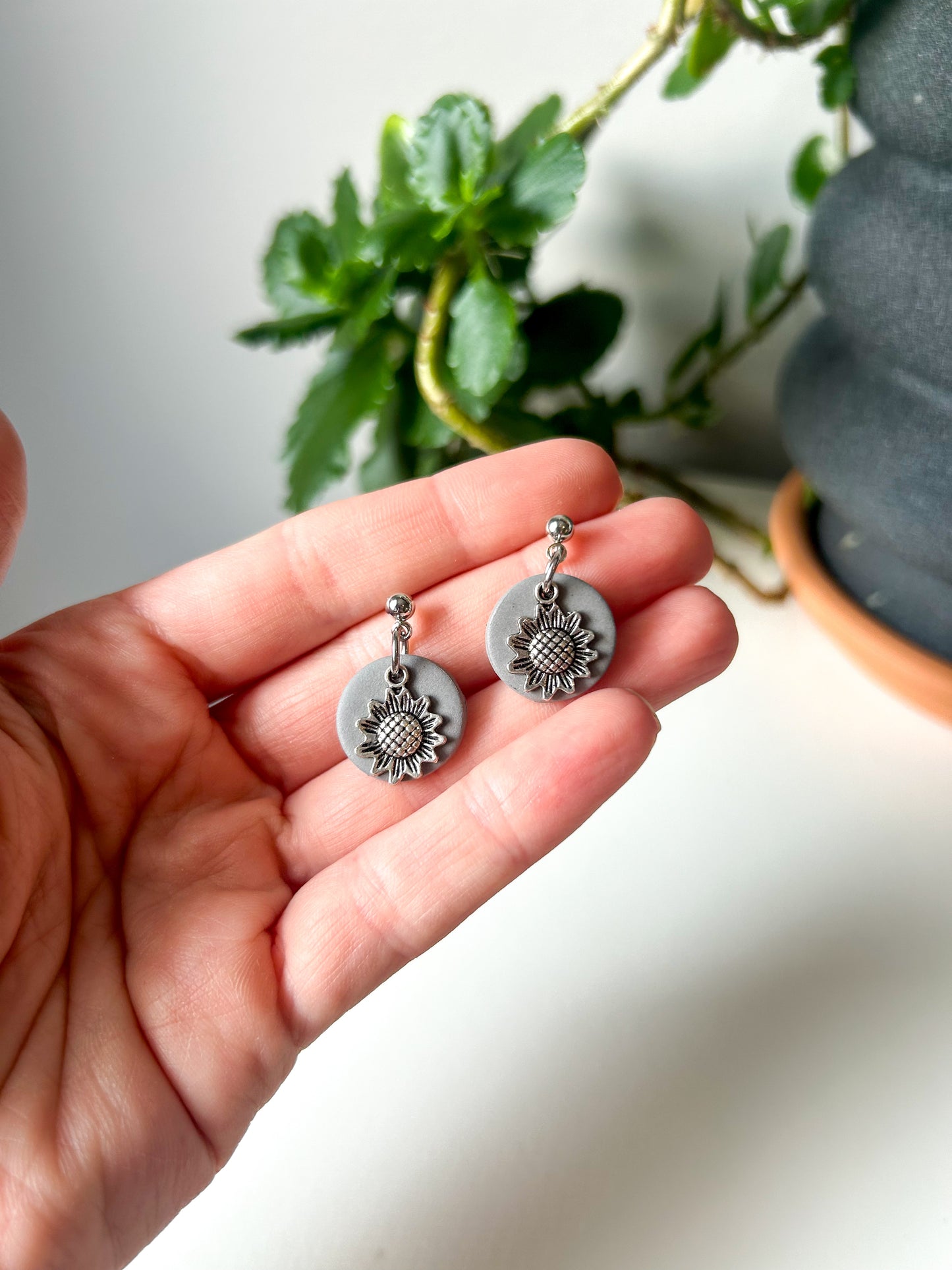 Gray Sunflower Mini Dangles