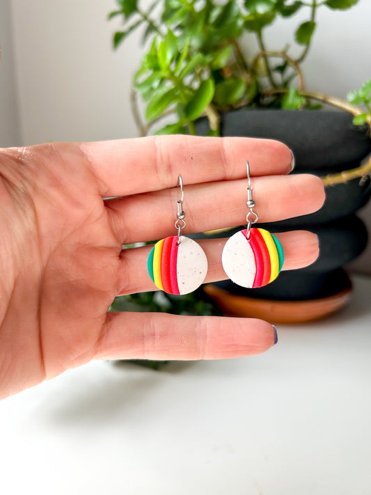 Rainbow Stripe Circle Dangles