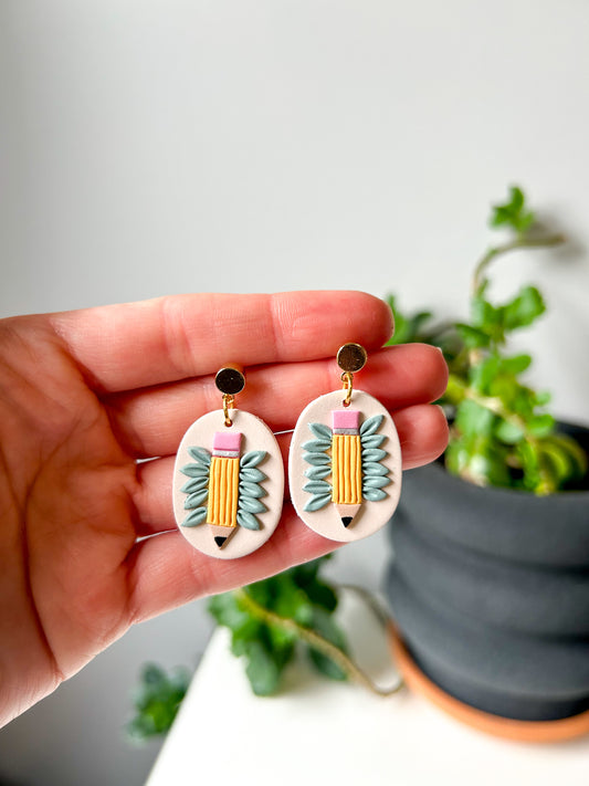 Pencil and Greenery Dangles