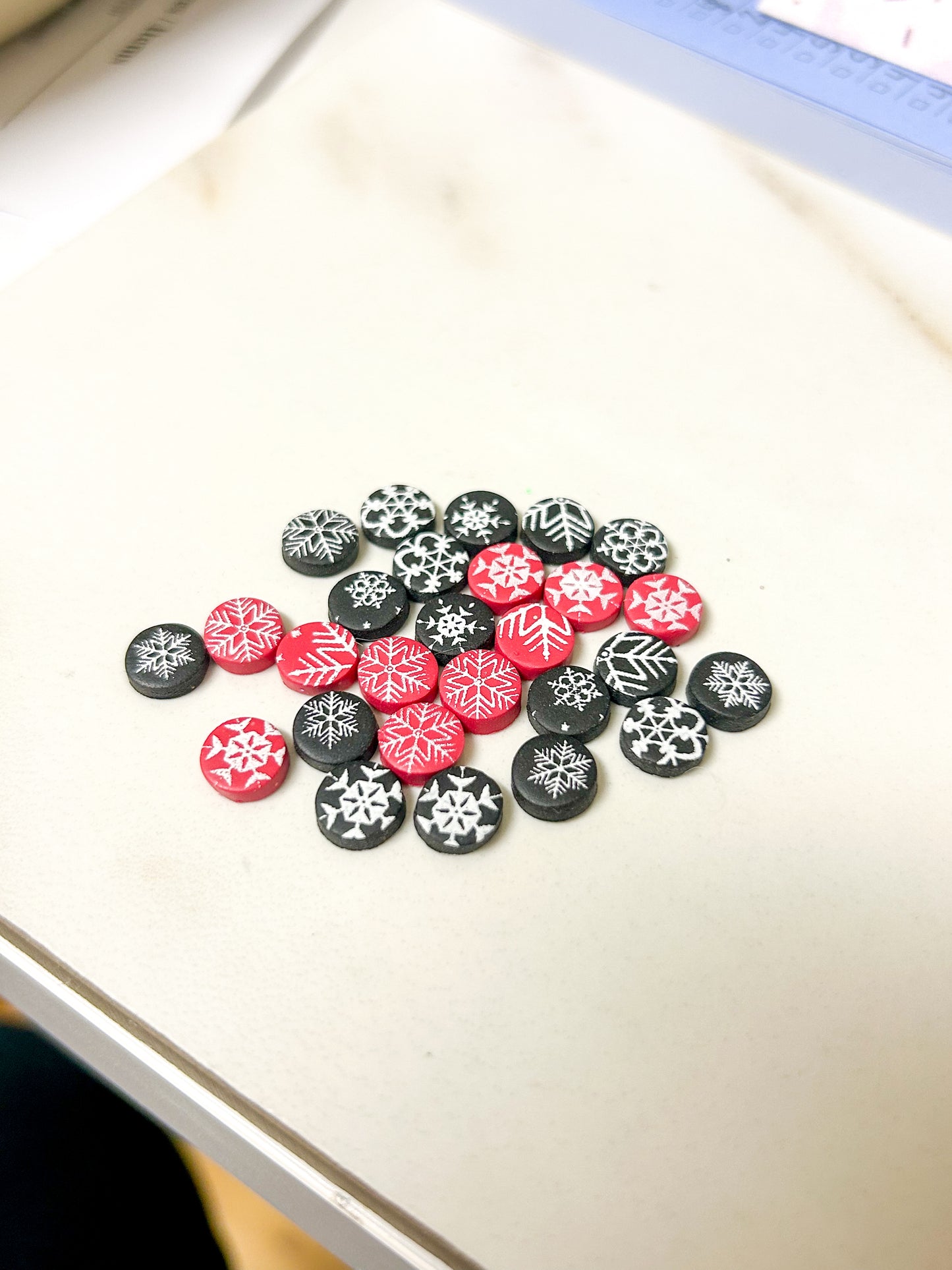 Red and Black Micro Snowflake Circle Studs