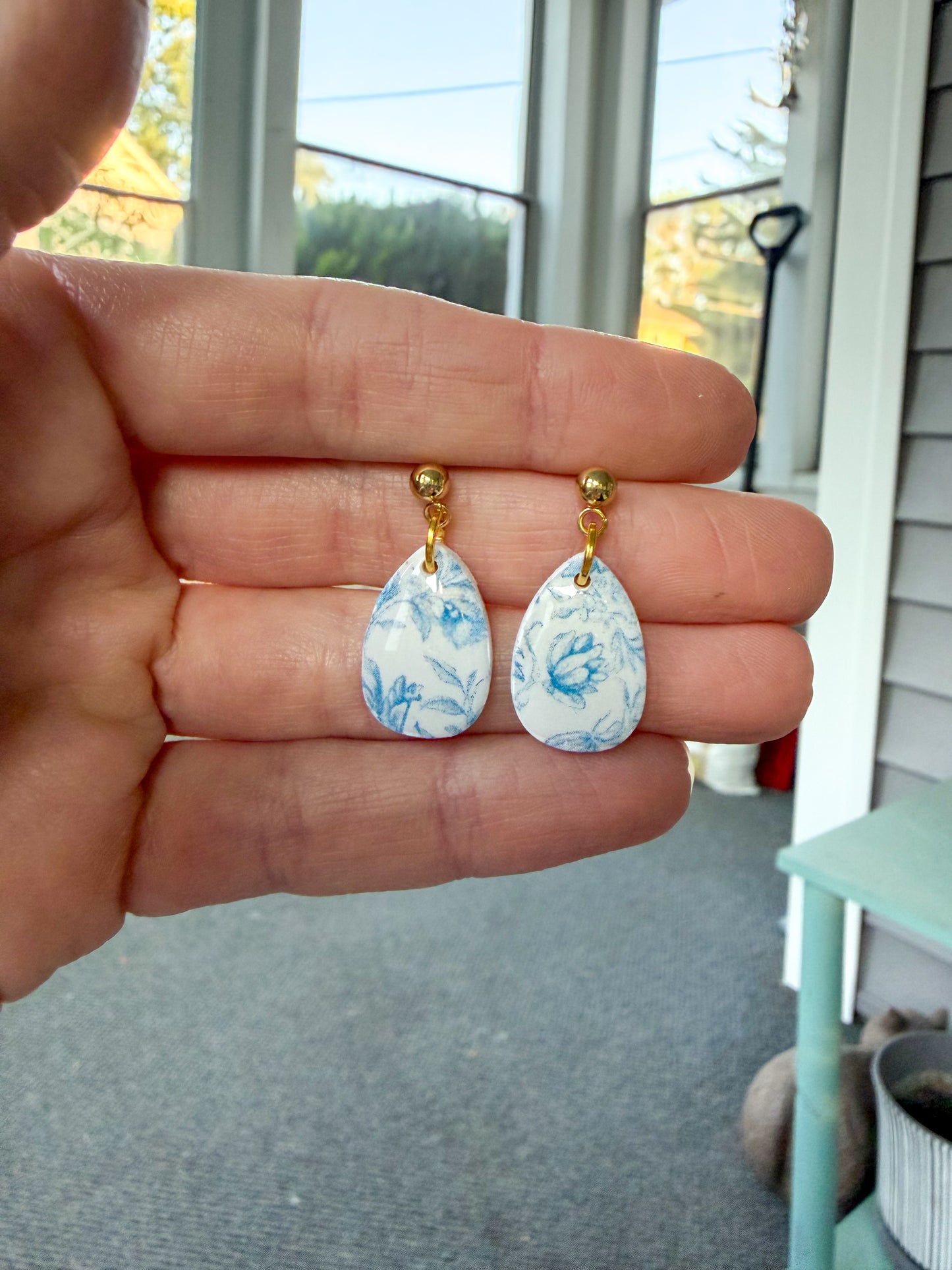 Blue Floral Teardrop Dangles